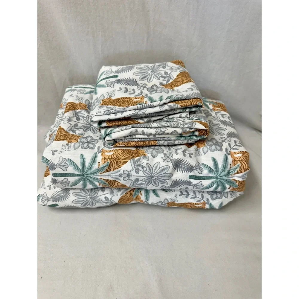 House of Verdi Tiger Palm Tree Jungle Print King Sheet Set Boho Bungalow
